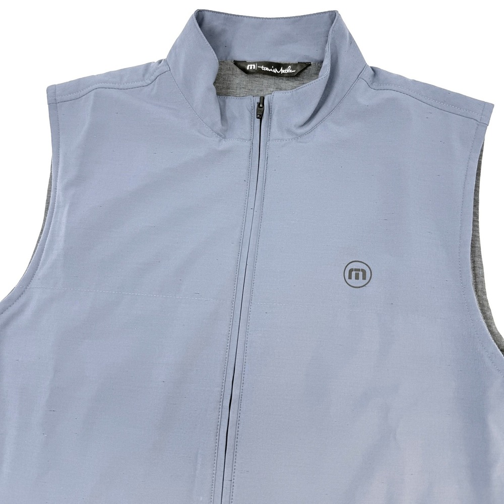 TravisMathew Mens Blue Full Zip Golf Vest Mock Neck Sleeveless Jacket Medium
